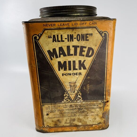 All In One Malted Milk Powder Chocolate 12lb Square Can Omaha NE Advertising Big - Picture 8 of 13